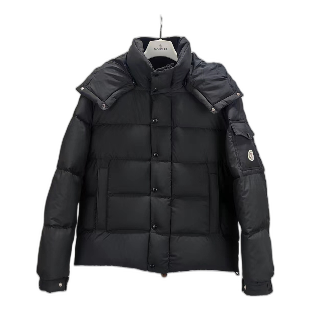 Moncler Maya Matte Hooded Down Jacket in Black
