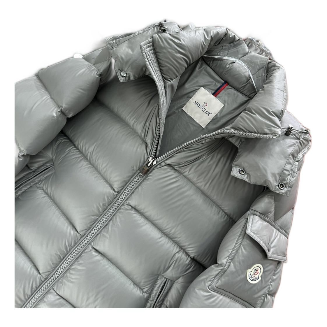 Moncler Maya Hooded Down Jacket in Gray