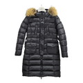 Moncler Four-Pocket Fur-Trim Hooded Long Puffer Coat in Black