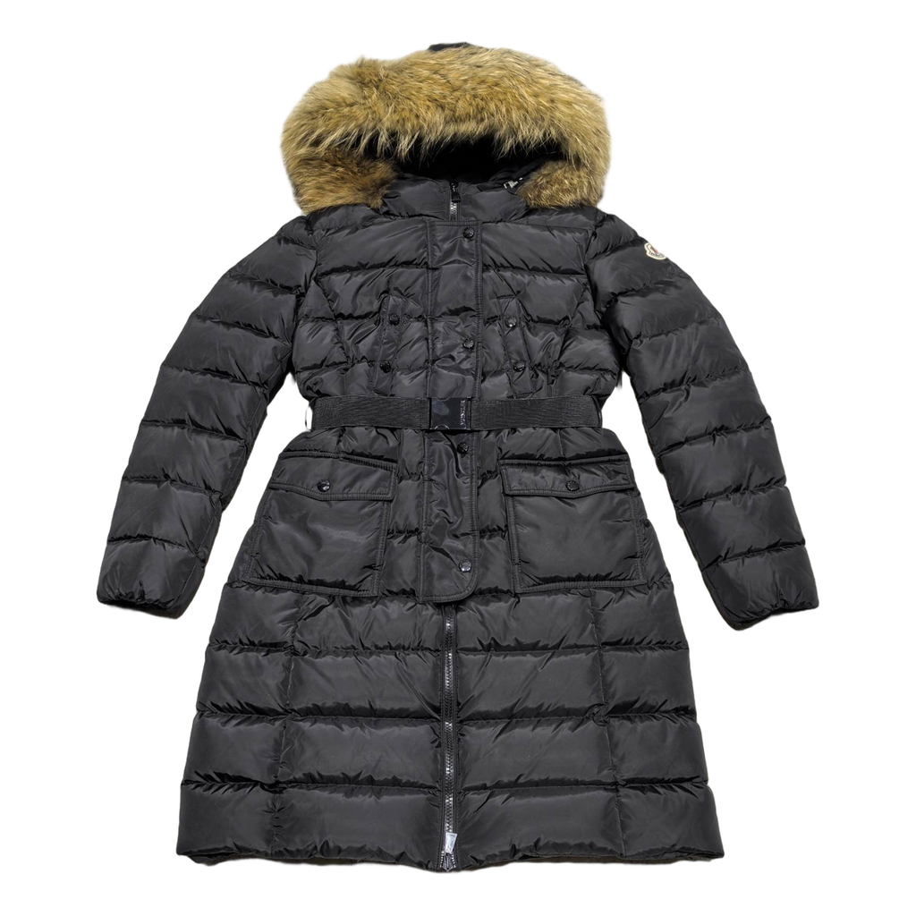 Moncler Four-Pocket Fur-Trim Hooded Long Puffer Coat in Black