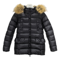 Moncler Four-Pocket Belted Fur-Trim Puffer Jacket in Black