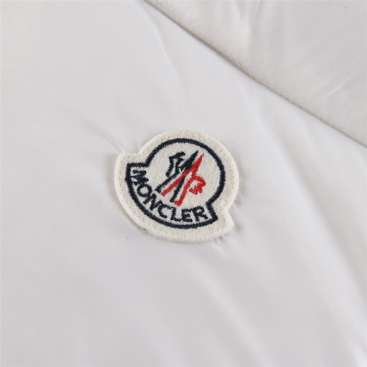 Moncler Hooded Down Jacket in White with Tricolor Sleeve Stripe