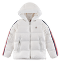Moncler Hooded Down Jacket in White with Tricolor Sleeve Stripe