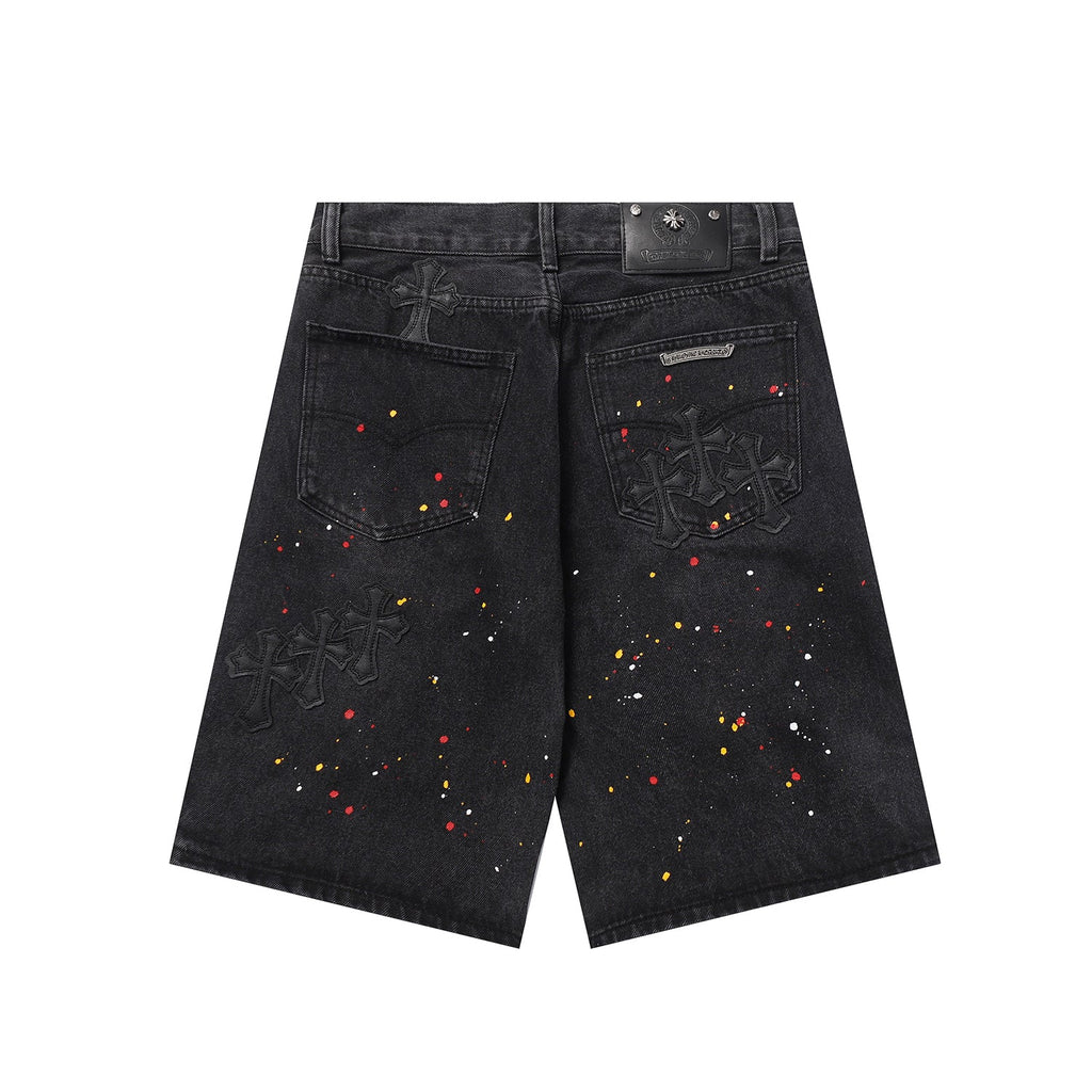 Chrome Hearts Cross Patch Embroidered & Hand-Painted Denim Shorts 9927