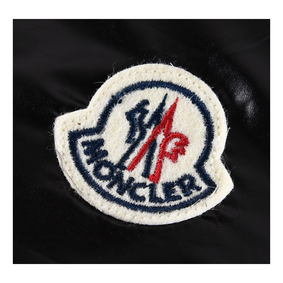 Moncler Glossy Hooded Down Jacket with Tricolor Sleeve Stripe