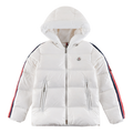 Moncler Glossy Hooded Down Jacket with Tricolor Sleeve Stripes