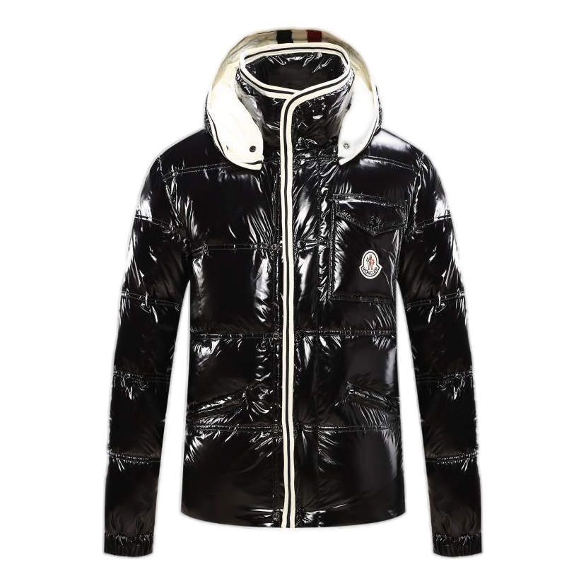 Moncler Contrast-Trim Glossy Hooded Down Puffer Jacket