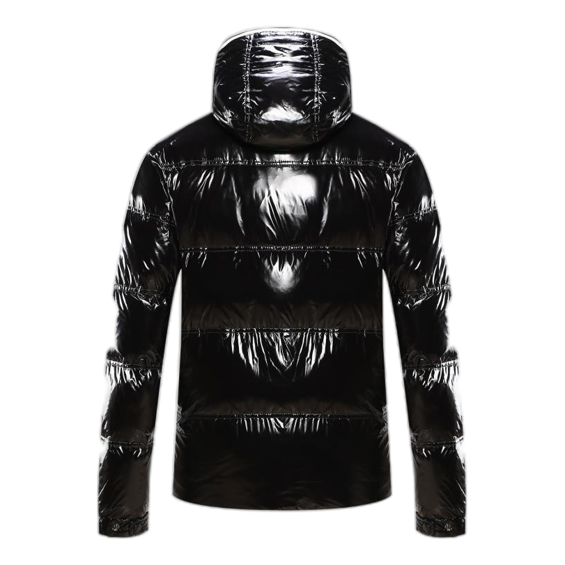 Moncler Contrast-Trim Glossy Hooded Down Puffer Jacket