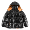 Moncler Copper-Lined Glossy Short Puffer Jacket in Black