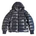 Moncler Glossy Logo-Zip Hooded Puffer Jacket in Navy