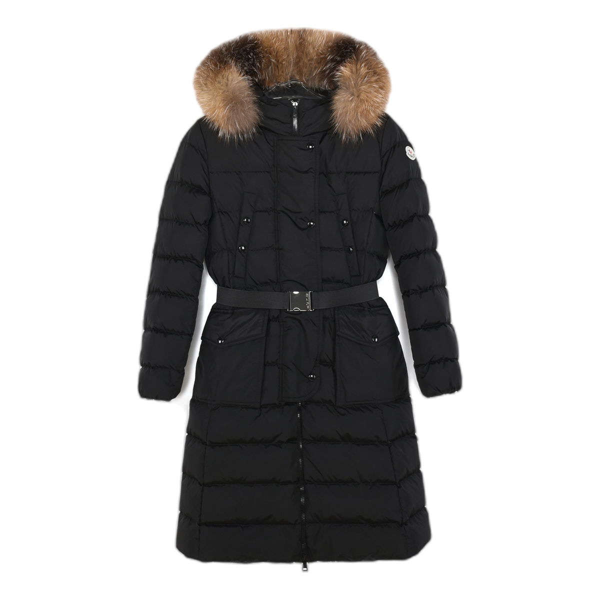 Moncler Khloe Belted Fur-Trim Hooded Down Coat in Black