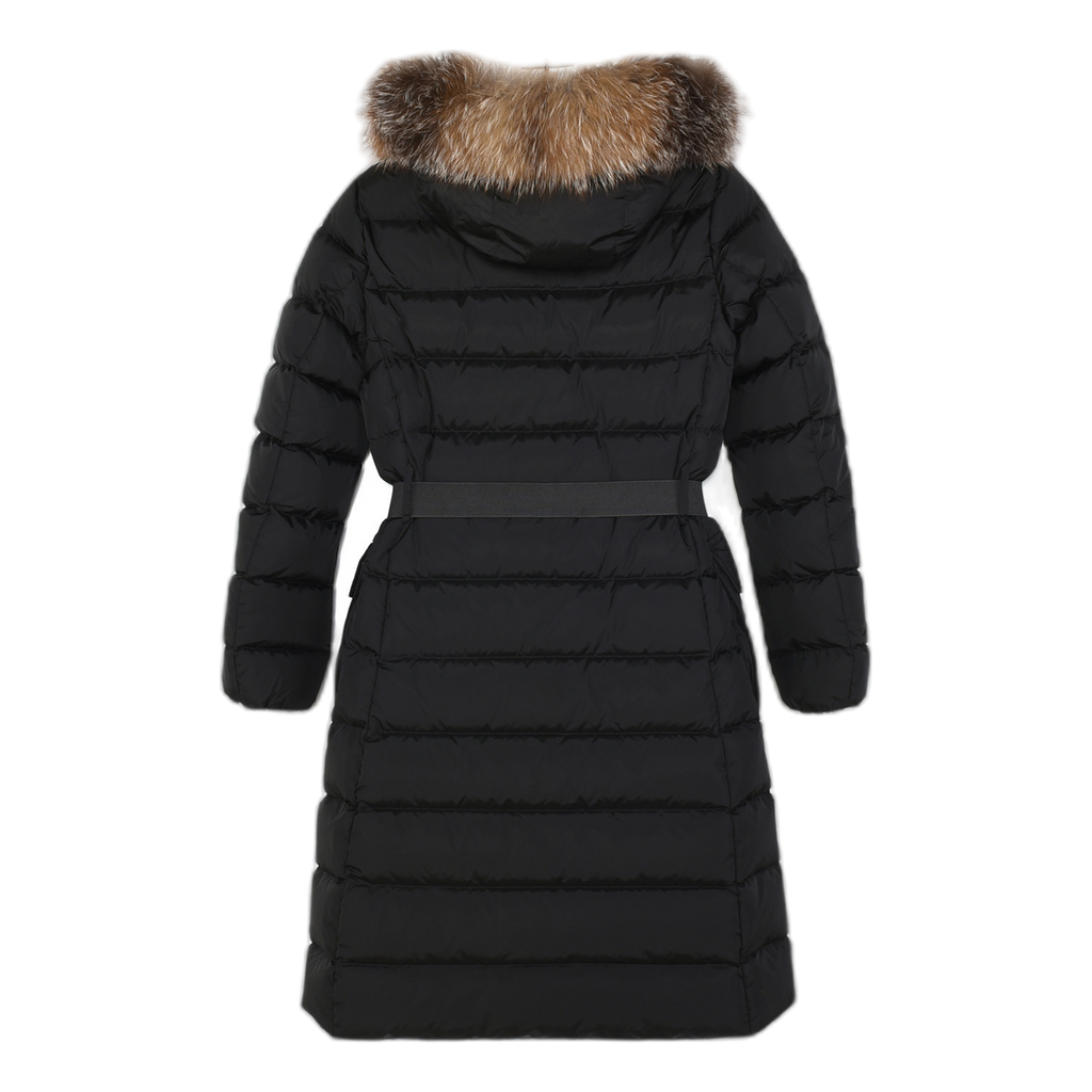 Moncler Khloe Belted Fur-Trim Hooded Down Coat in Black