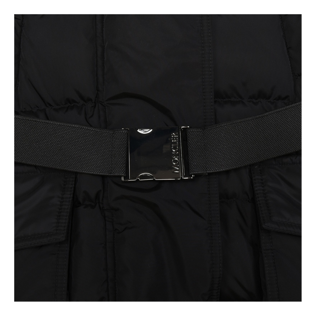 Moncler Khloe Belted Fur-Trim Hooded Down Coat in Black