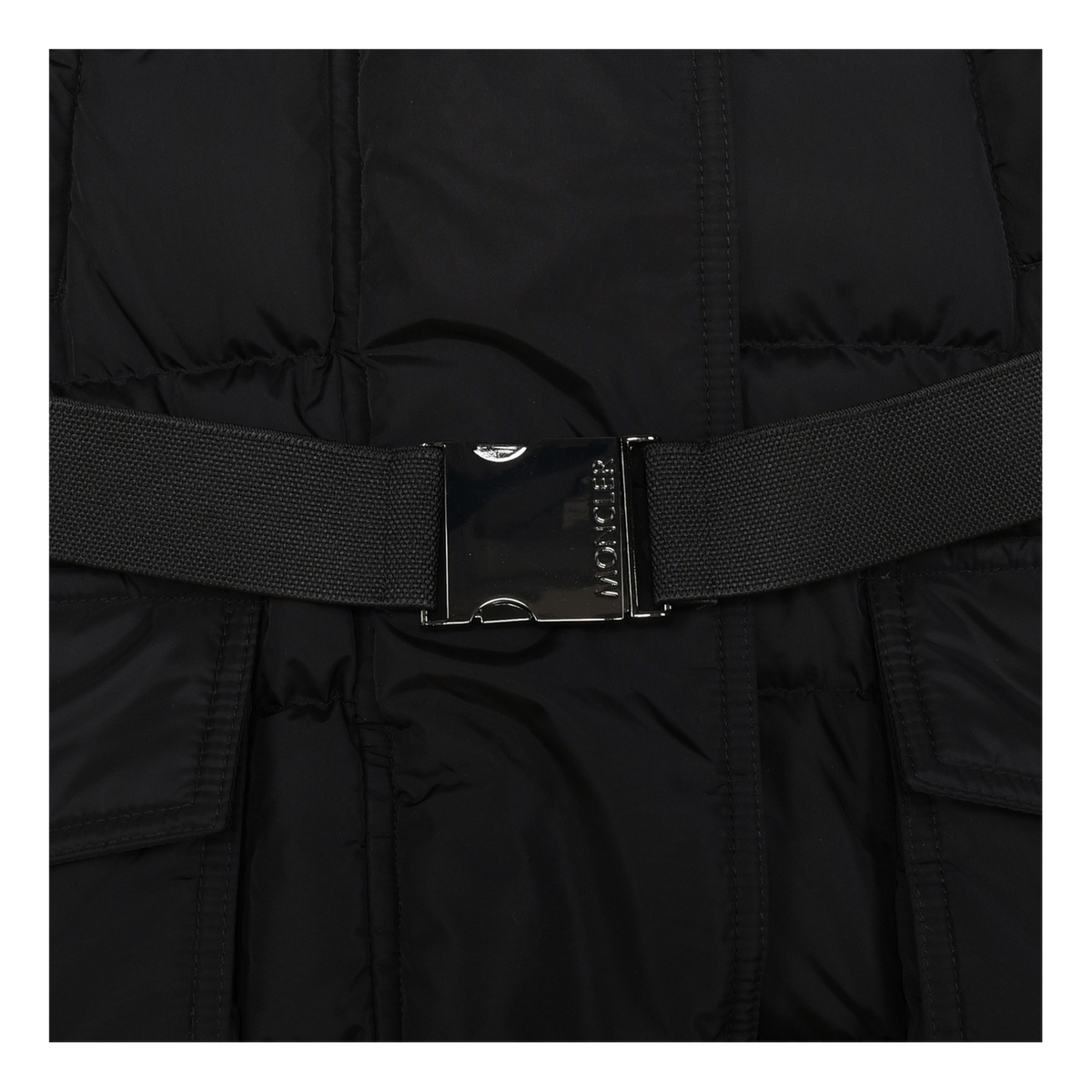 Moncler Khloe Belted Fur-Trim Hooded Down Coat in Black