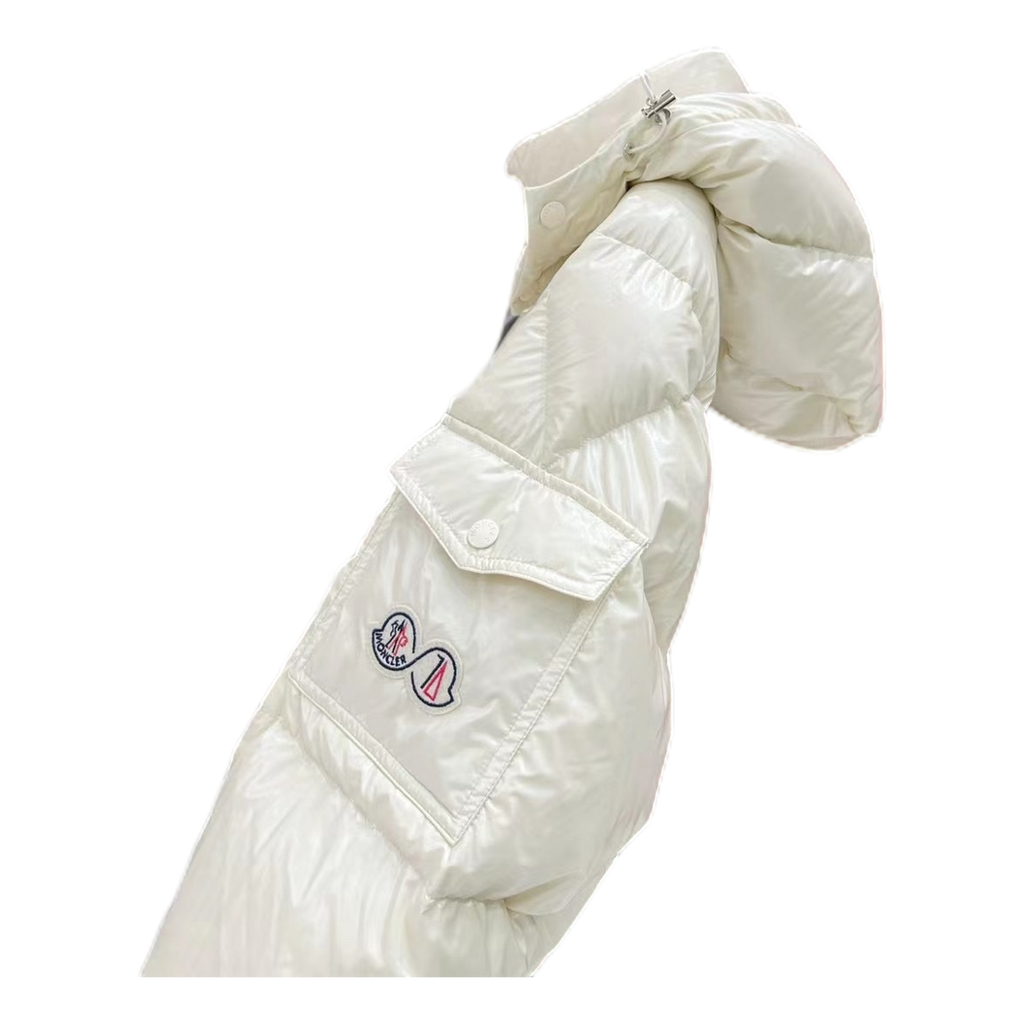 Moncler Maya 70th Anniversary Hooded Down Jacket with Glossy Finish
