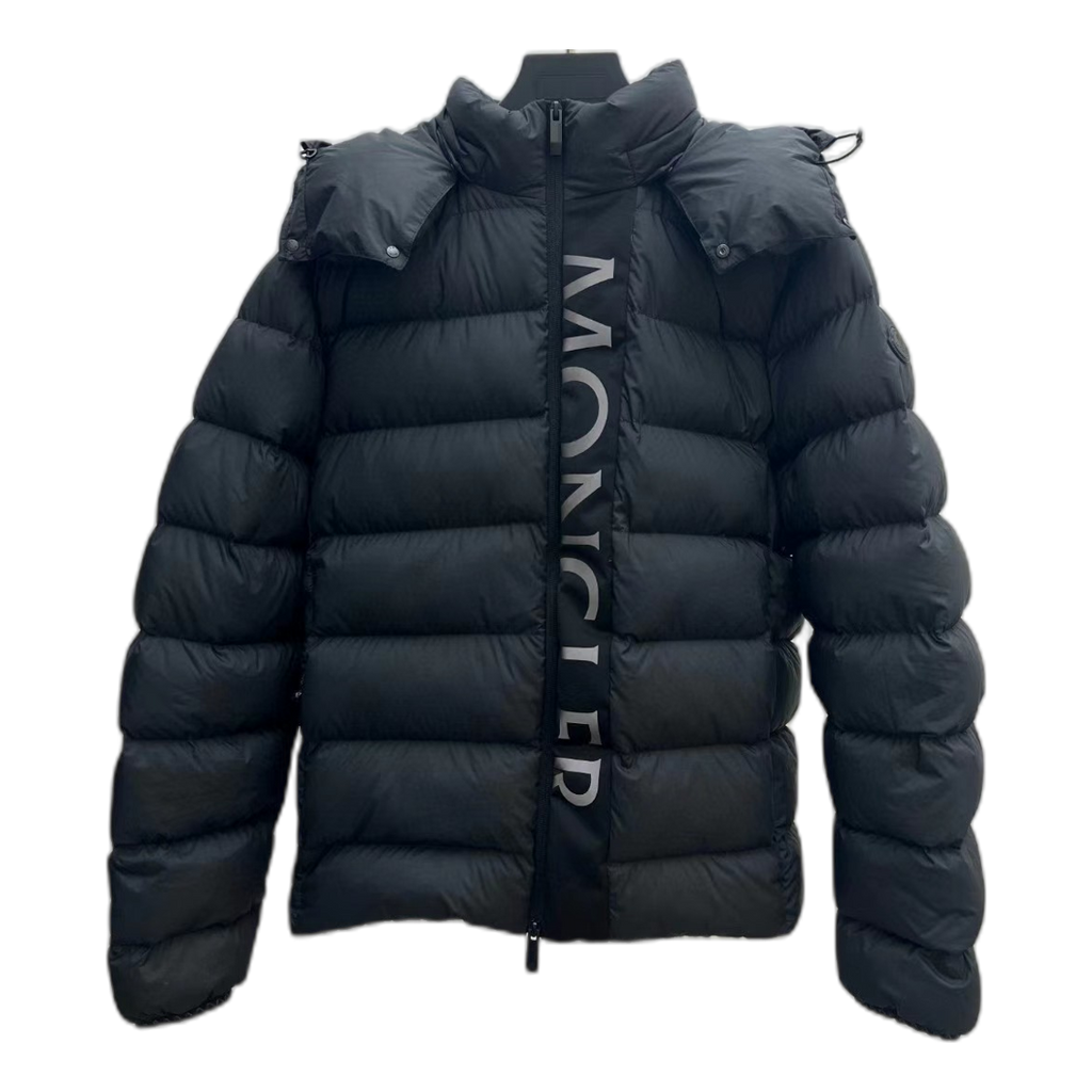 Moncler Vertical-Logo Snap-Front Down Jacket in Black