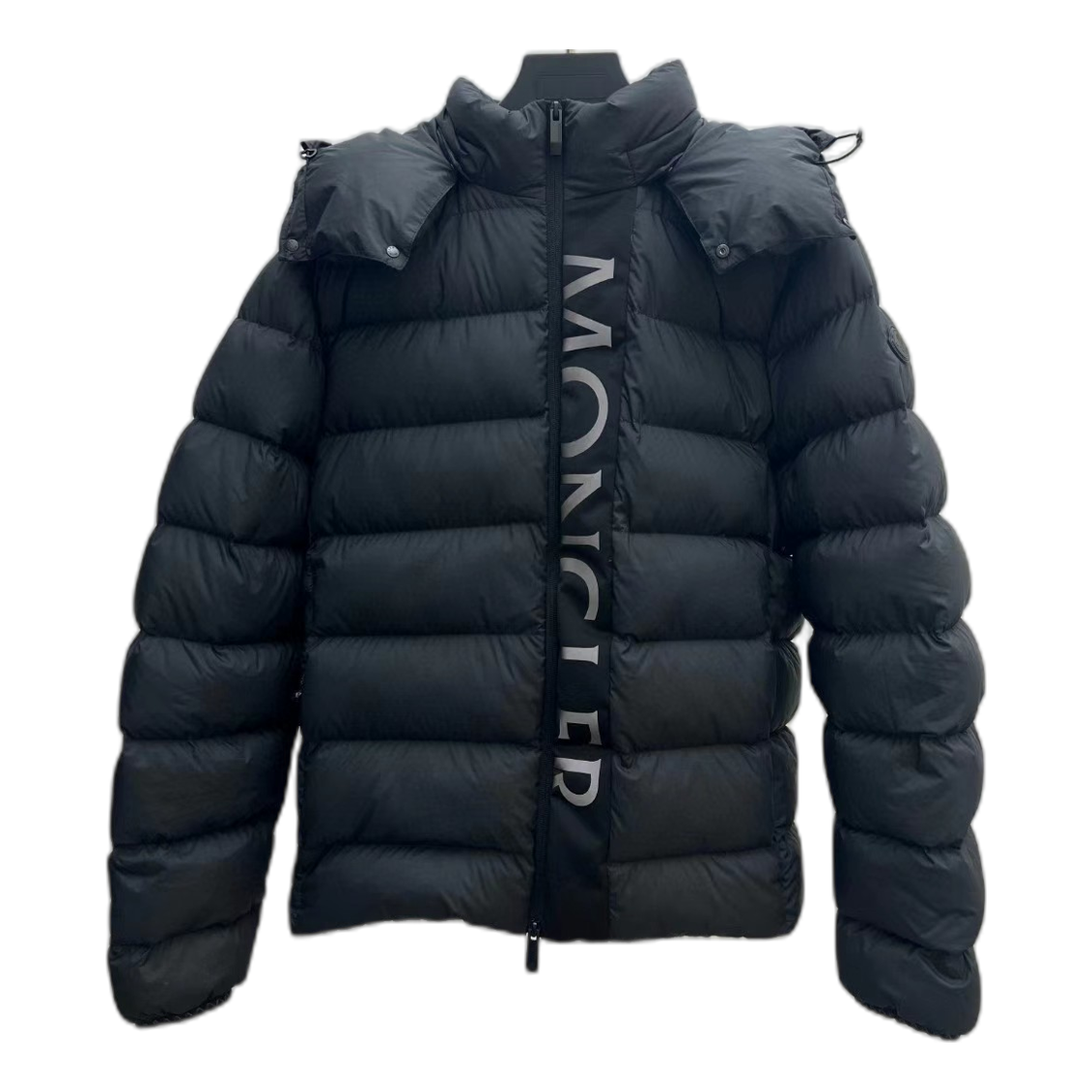 Moncler Vertical-Logo Snap-Front Down Jacket in Black