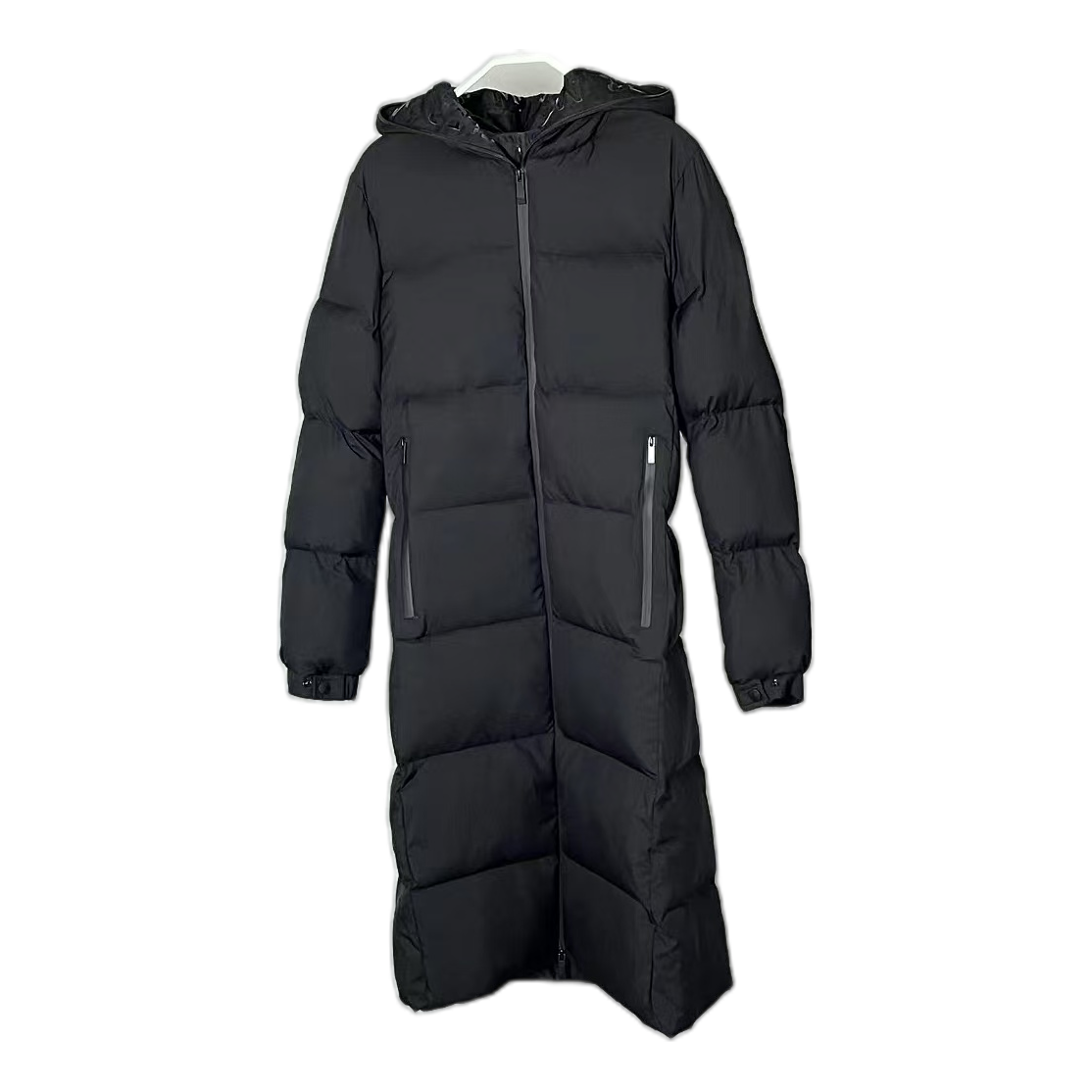Moncler Matte Hooded Long Down Coat in Black
