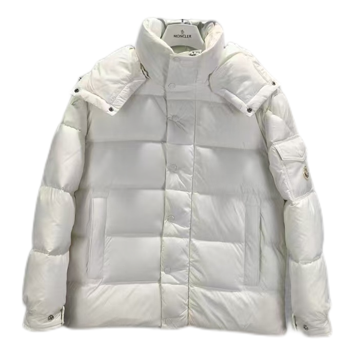 Moncler Matte Hooded Down Jacket with Snap Front