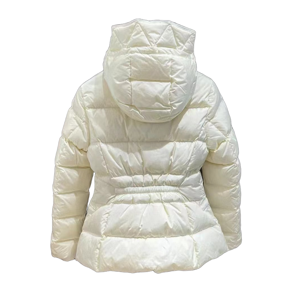 Moncler Fitted Hooded Short Puffer Jacket in Ivory
