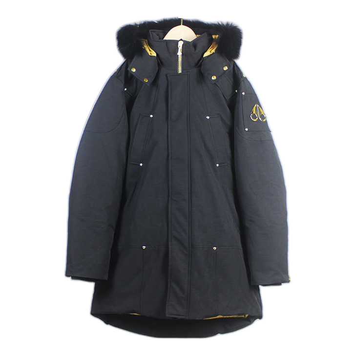 Moose Knuckles Stag Lake Fur-Trim Down Parka in Black with Gold-Tone Hardware
