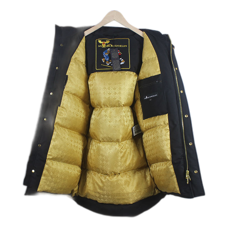 Moose Knuckles Stag Lake Fur-Trim Down Parka in Black with Gold-Tone Hardware