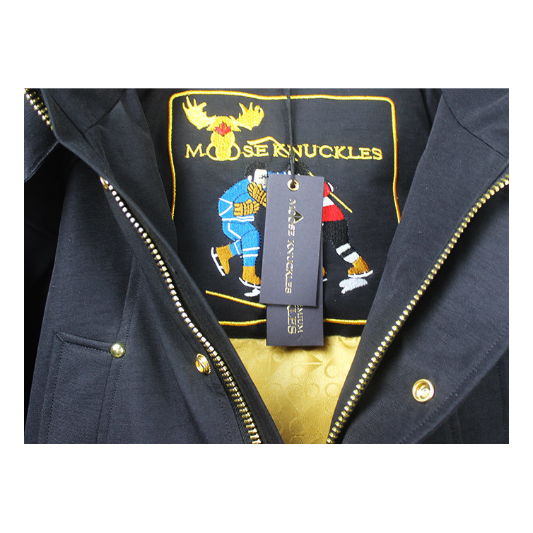 Moose Knuckles Stag Lake Fur-Trim Down Parka in Black with Gold-Tone Hardware