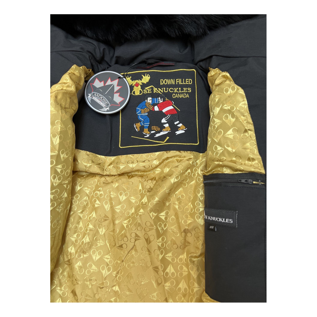 Moose Knuckles Gold 3Q Fur-Trim Hooded Down Jacket in Black