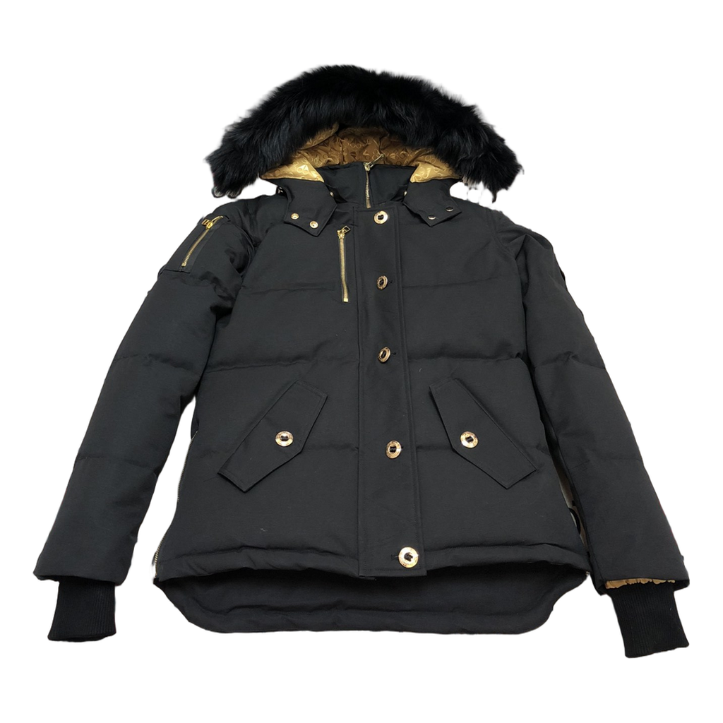 Moose Knuckles Gold 3Q Fur-Trim Hooded Down Jacket in Black