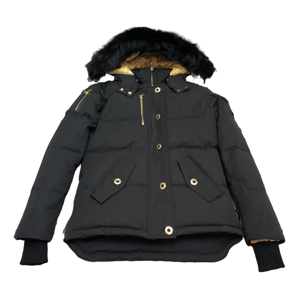 Moose Knuckles Gold 3Q Fur-Trim Hooded Down Jacket in Black