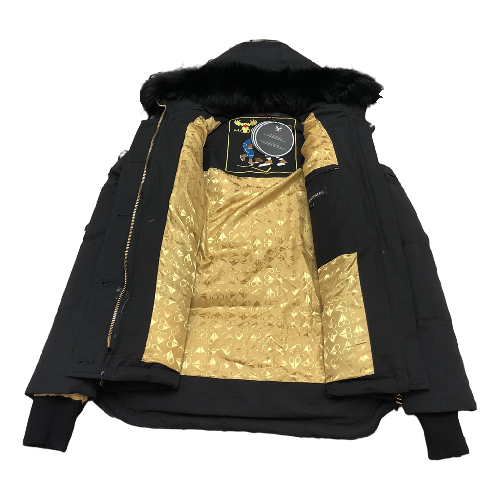 Moose Knuckles Gold 3Q Fur-Trim Hooded Down Jacket in Black