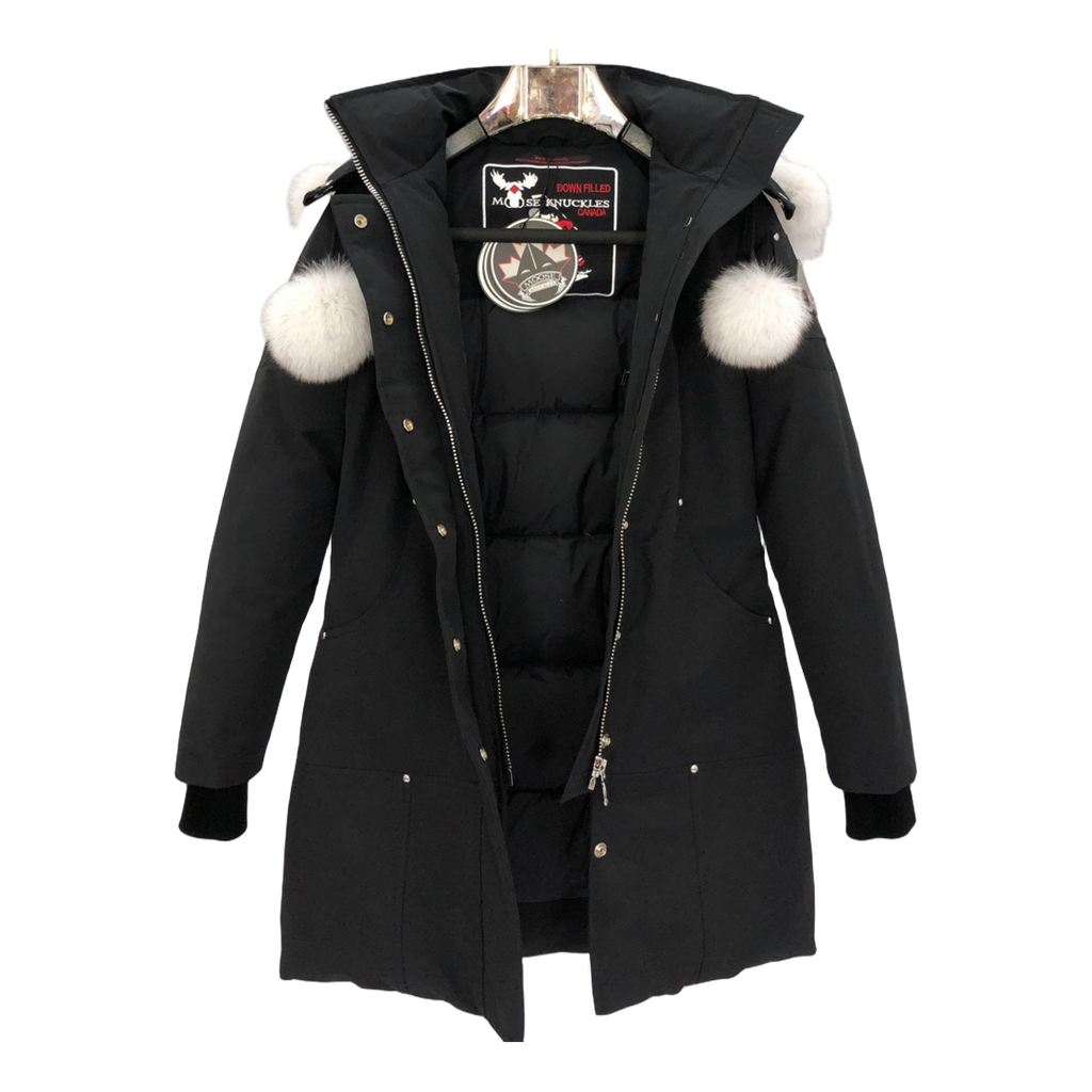 Moose Knuckles Stirling Down Parka with White Fur-Trimmed Hood