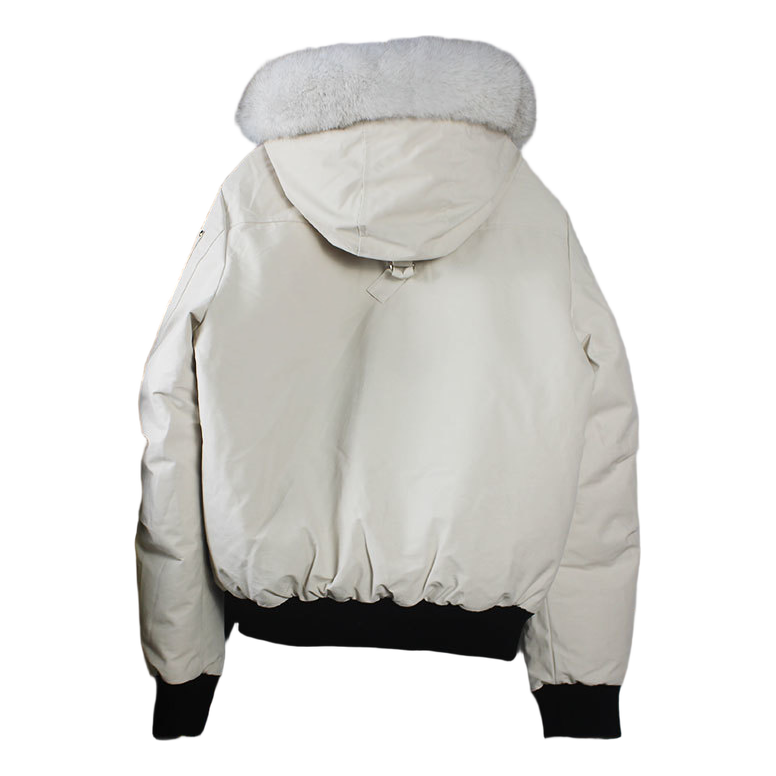 Moose Knuckles Ballistic Down Bomber Jacket with Coyote Fur Trim