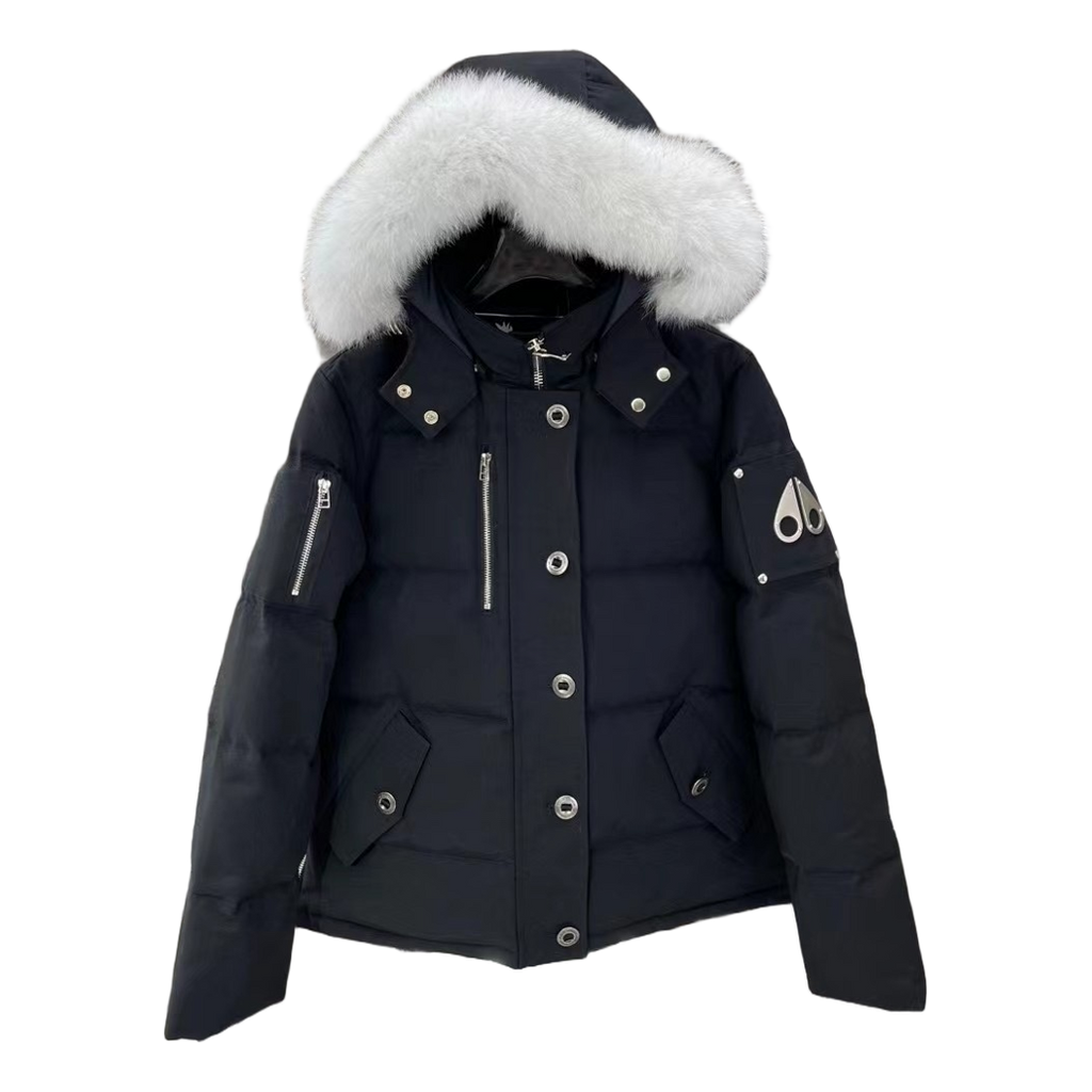 Moose Knuckles Fur-Trim Hooded Down Jacket with Zip Chest Pocket