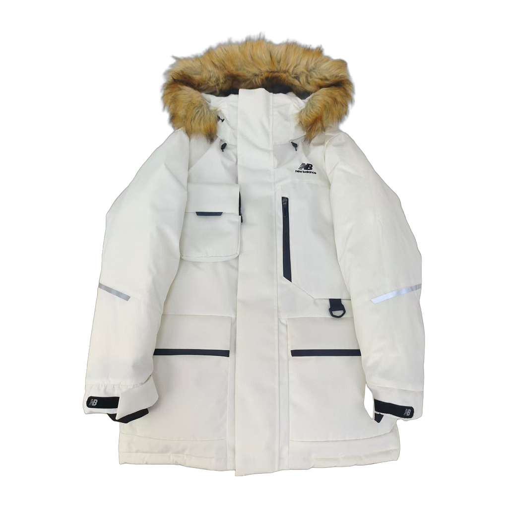New Balance Hooded Utility Jacket with Faux Fur Trim - White