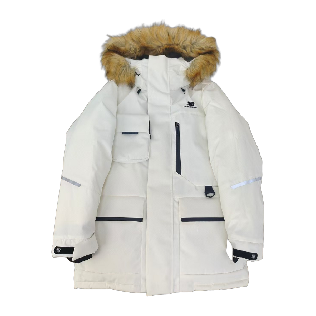 New Balance Hooded Utility Jacket with Faux Fur Trim - White