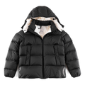 Moncler Contrast-Lined Logo-Hood Down Puffer Jacket - Black