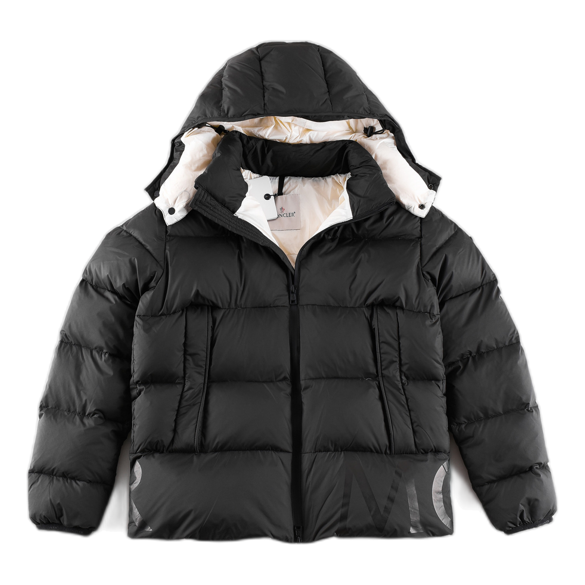 Moncler Contrast-Lined Logo-Hood Down Puffer Jacket - Black