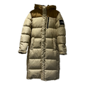 The North Face Color-Block Long Hooded Down Coat in Tan