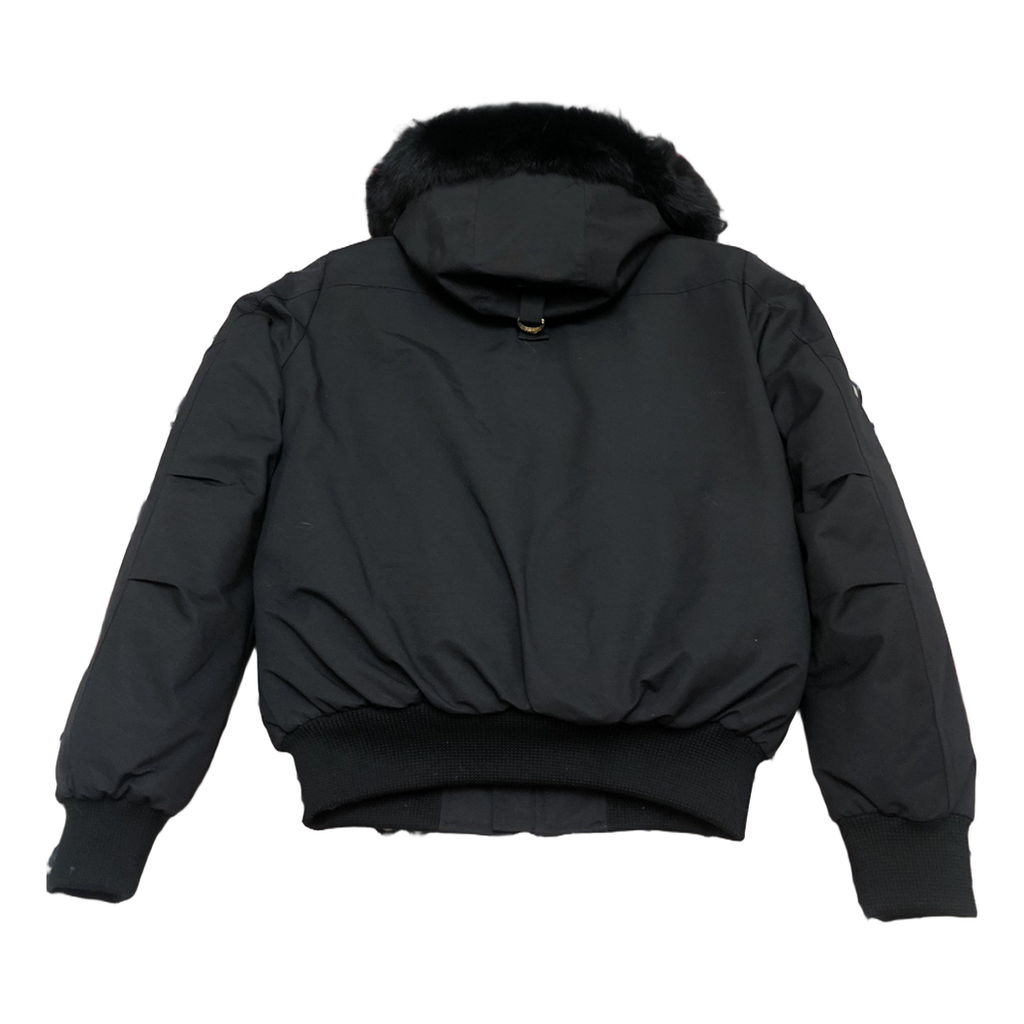 Moose Knuckles Gold Ballistic Fur-Trim Down Bomber Jacket in Black