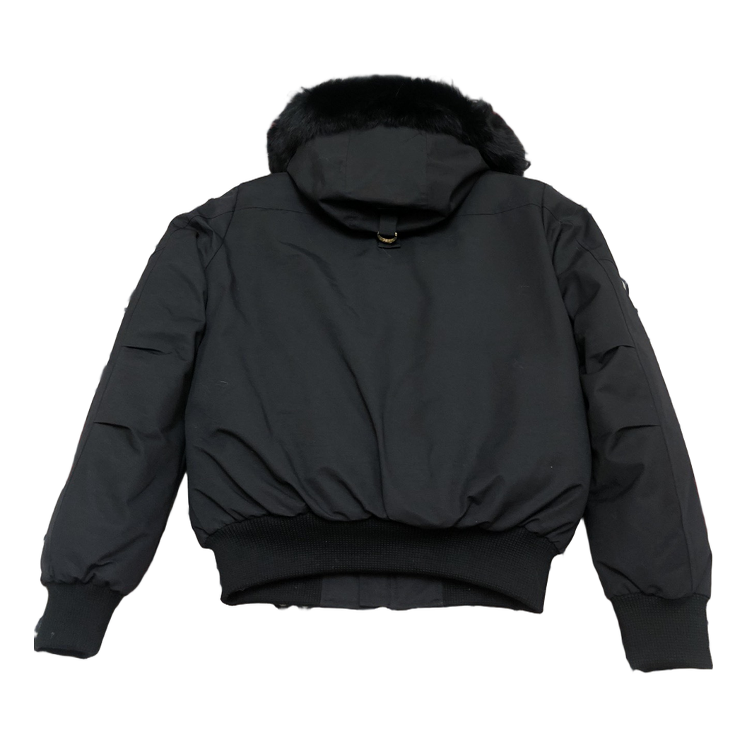 Moose Knuckles Gold Ballistic Fur-Trim Down Bomber Jacket in Black