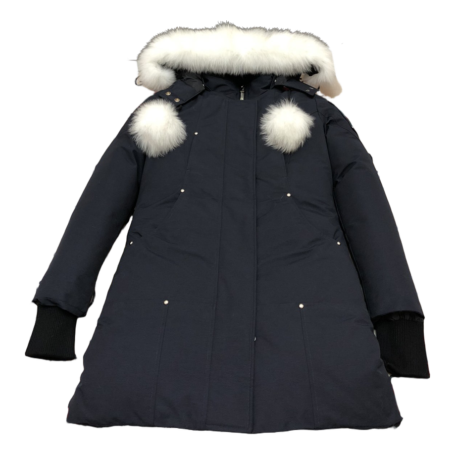 Moose Knuckles Stirling Down Parka with Pom-Pom Fur-Trimmed Hood - Navy