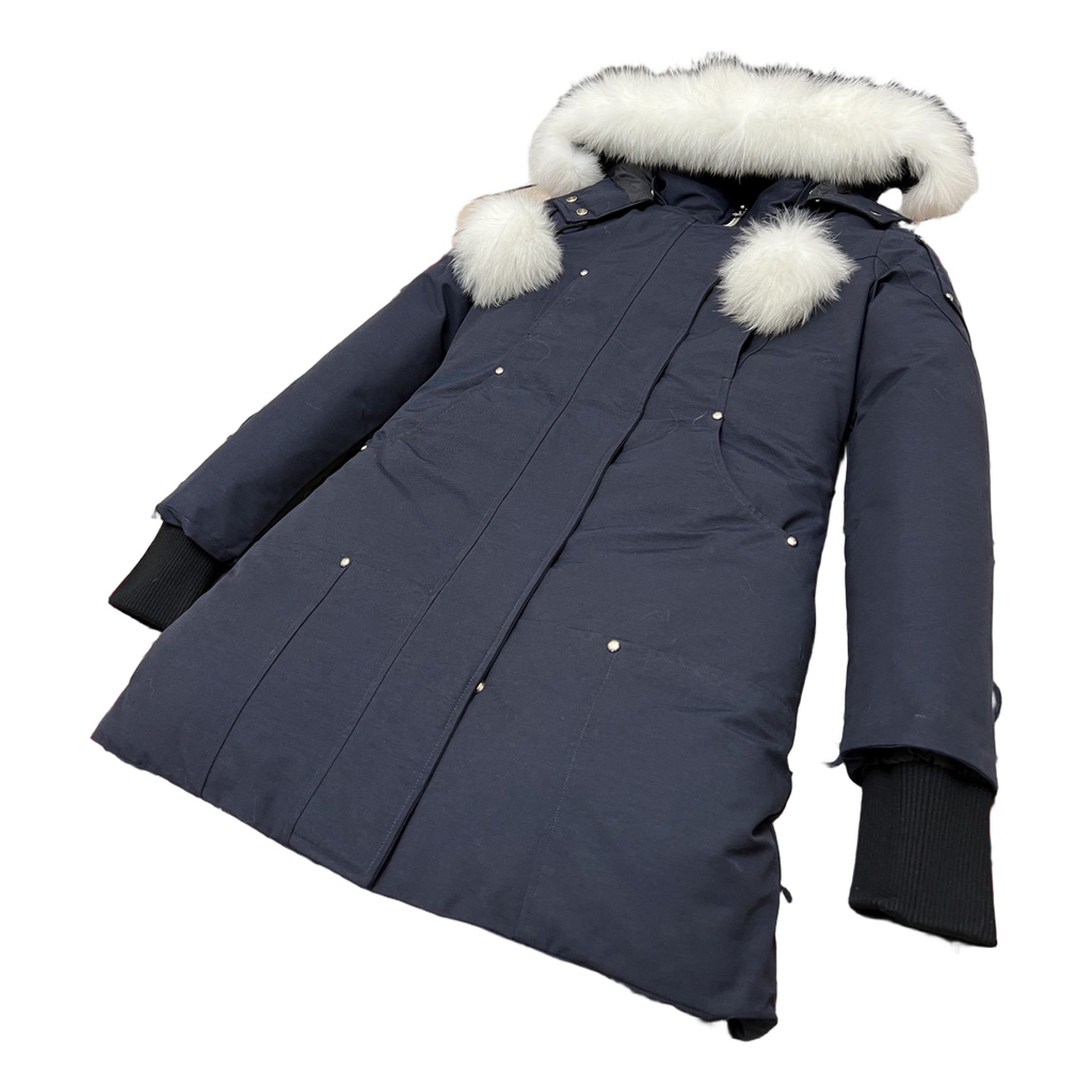 Moose Knuckles Stirling Down Parka with Pom-Pom Fur-Trimmed Hood - Navy