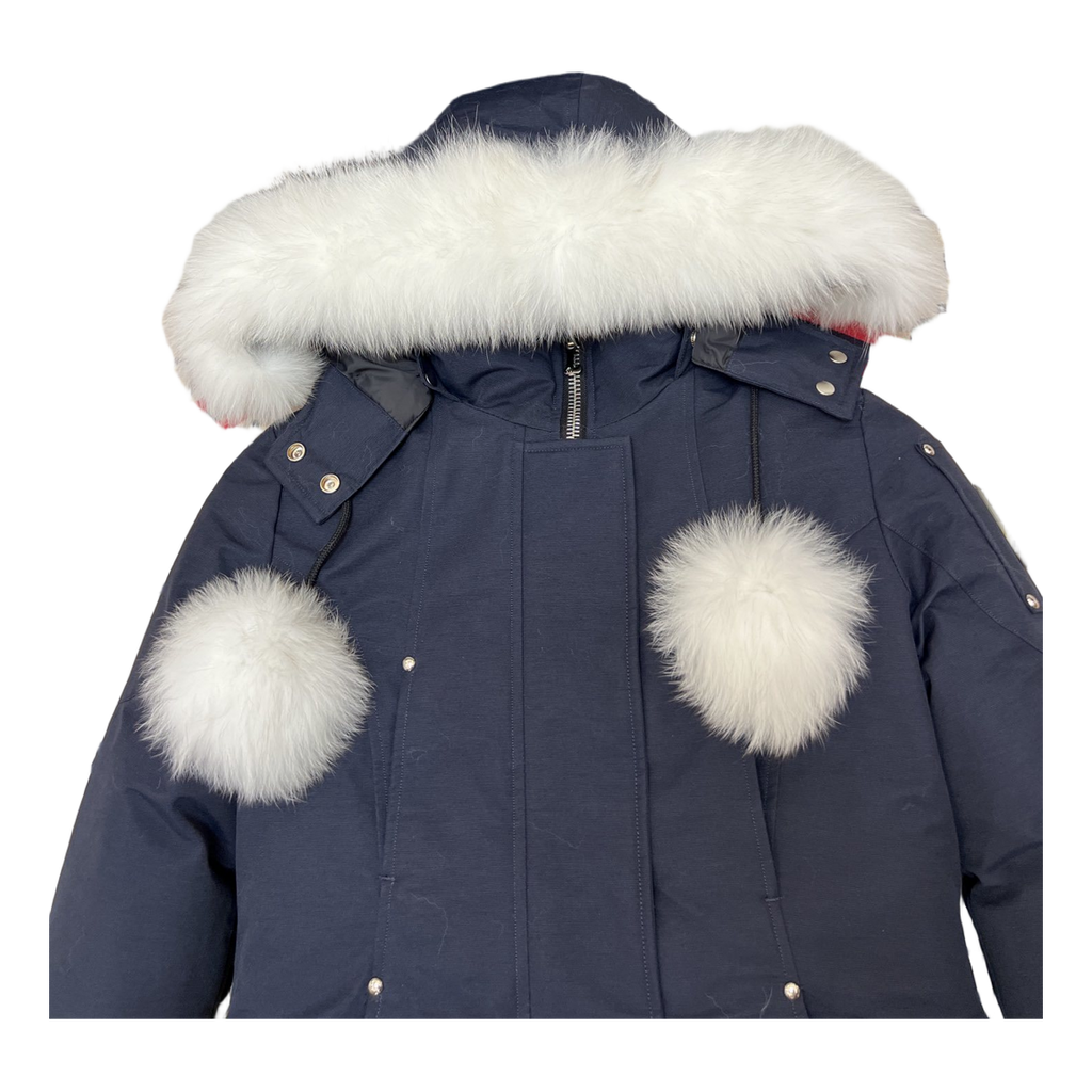 Moose Knuckles Stirling Down Parka with Pom-Pom Fur-Trimmed Hood - Navy