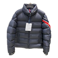 Moncler Stand-Collar Down Jacket in Navy with Tricolor Sleeve Band