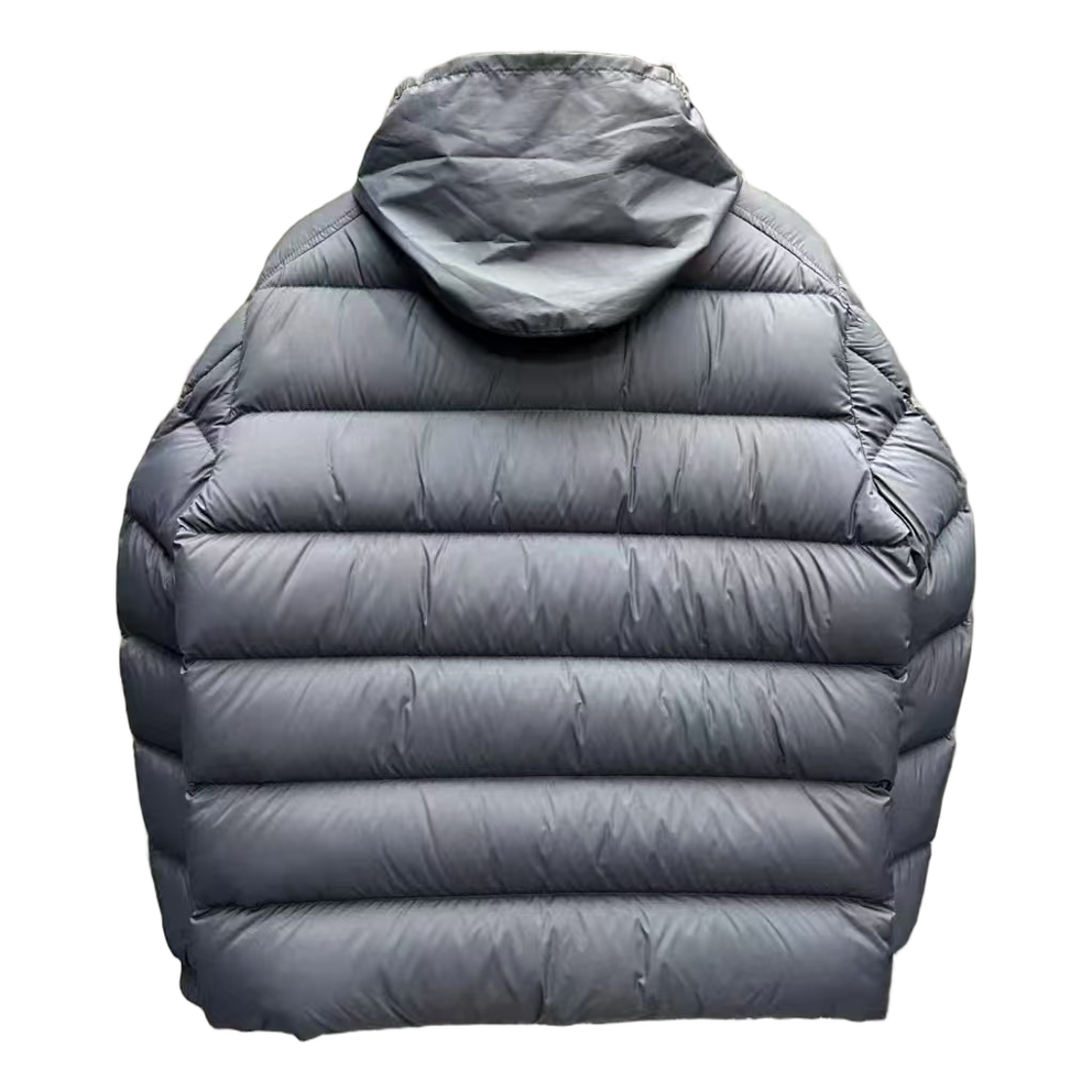 Moncler Stand-Collar Down Jacket in Navy with Tricolor Sleeve Band
