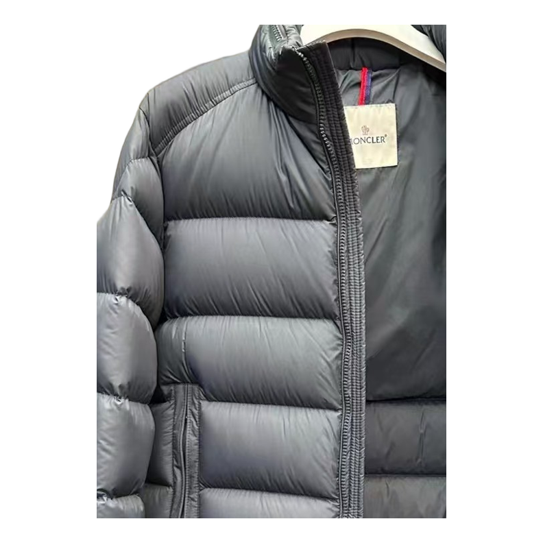 Moncler Stand-Collar Down Jacket in Navy with Tricolor Sleeve Band