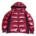 Moncler Glossy Hooded Down Jacket in Red with Logo Zip
