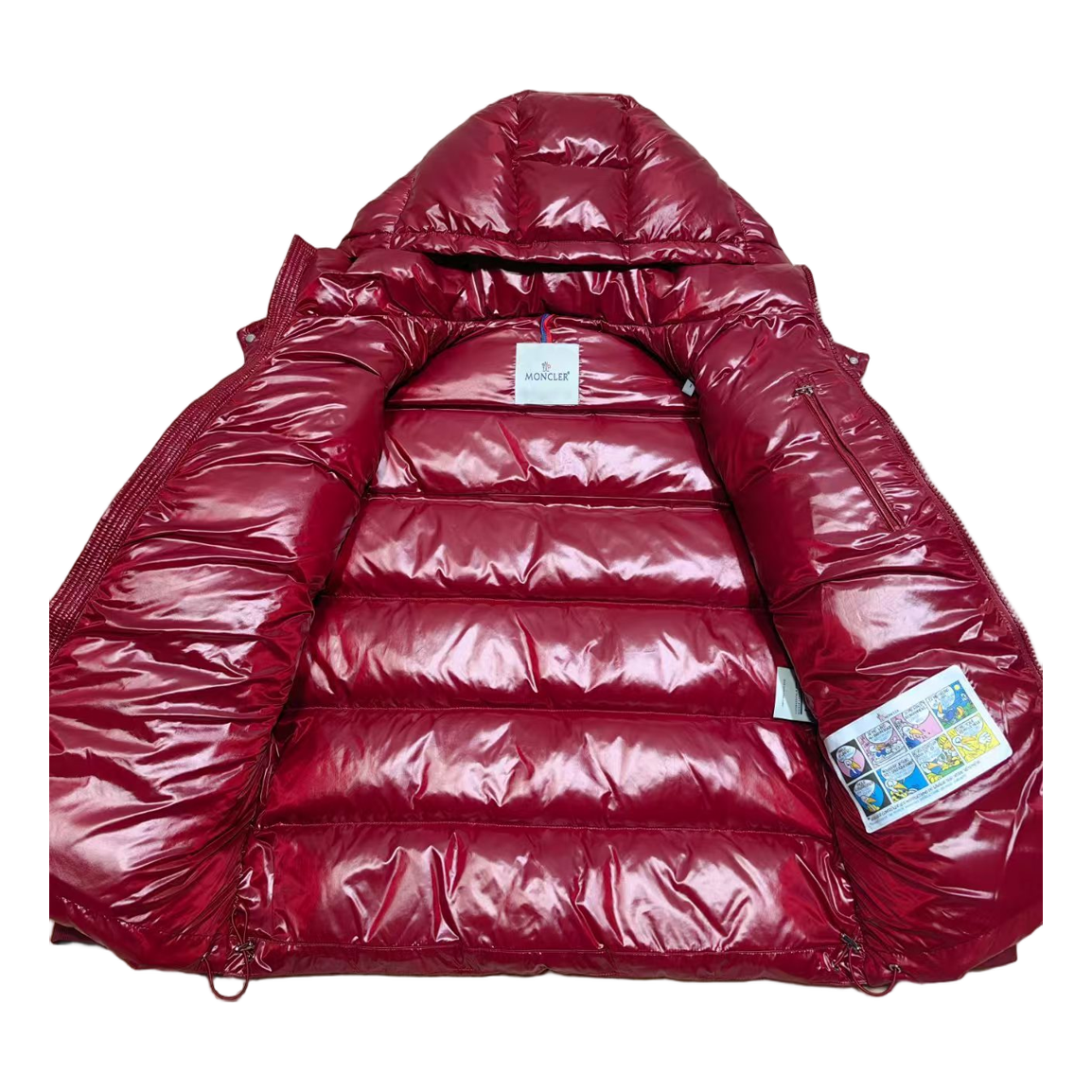 Moncler Glossy Hooded Down Jacket in Red with Logo Zip