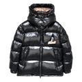 Moncler Glossy Short Down Jacket in Black with Mountain Badge